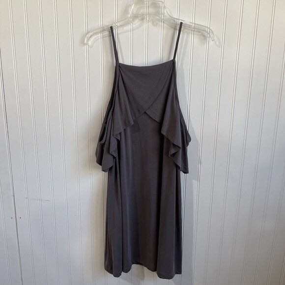 Rue 21‎ Shirt Womens Large Gray Cold Shoulder Short Sleeve Tunic Blouse - Picture 2 of 12